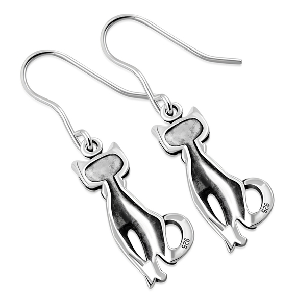 Earrings --Kitty Cat Sterling Silver Dangle Drop Hook - Picture 3 of 3